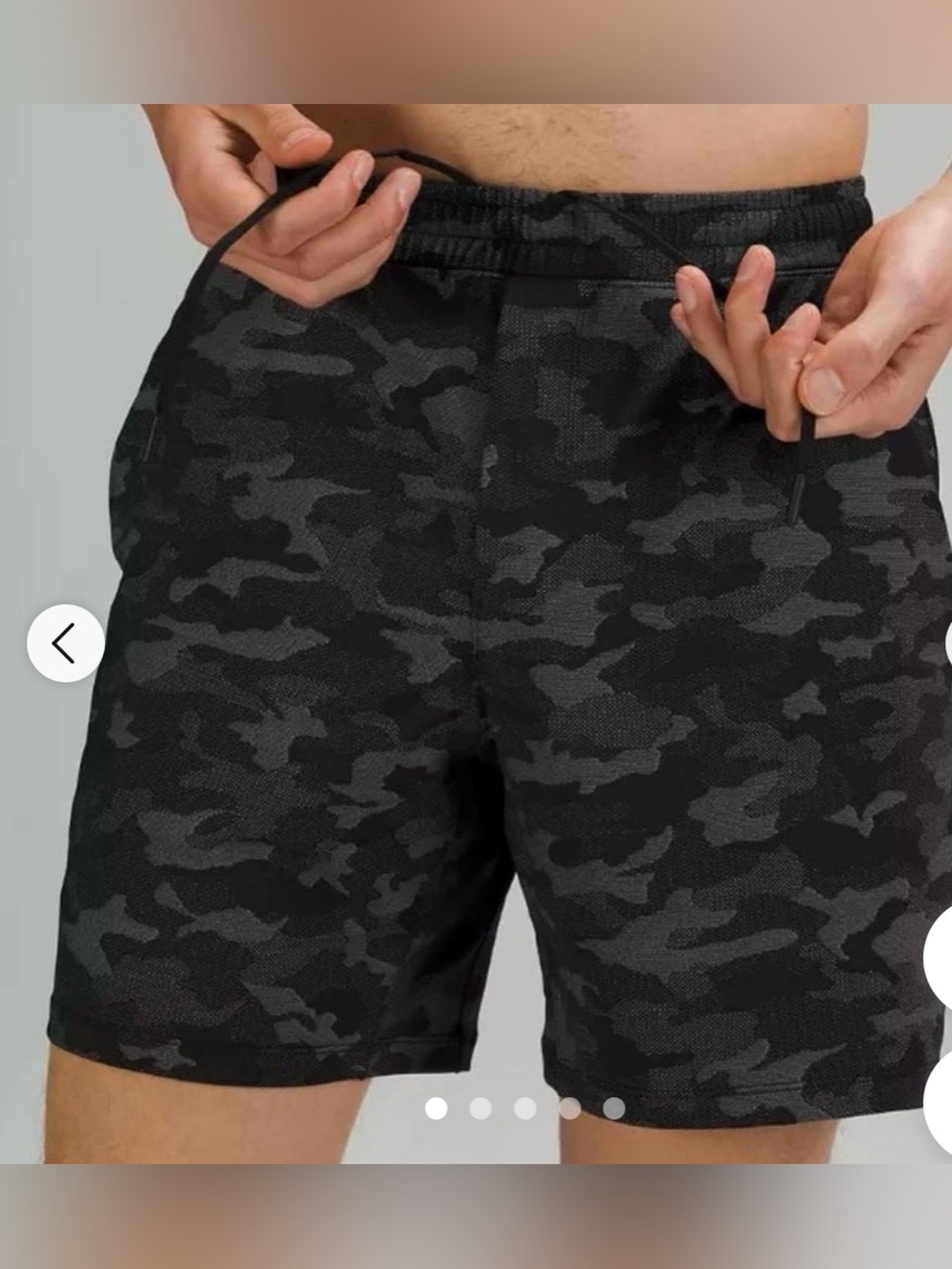 Men's Lululemon Pace Breaker 9in lined Black Charcoal Camo Drawstring Shorts